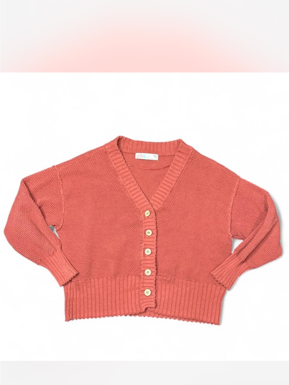 Free People Coral Button-Front V-Neck Knit Cardigan